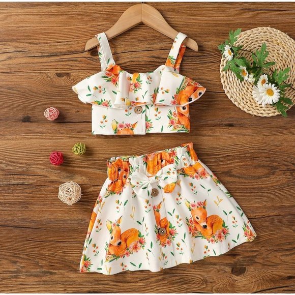 Pat pat Other - Girls baby deer print croped shirt and skirt set with button detail 18-24m